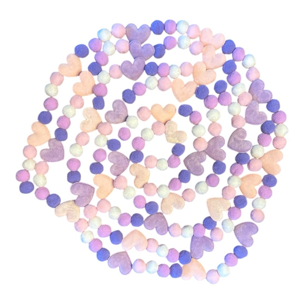 14 ft Valentine's Day Light Pink White & Purple Pom Pom Garland Handmade on Cord